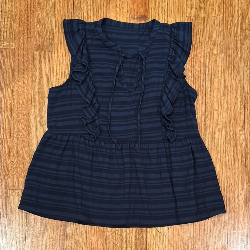 Navy Blue Ruffled Sleeveless Blouse Size Medium